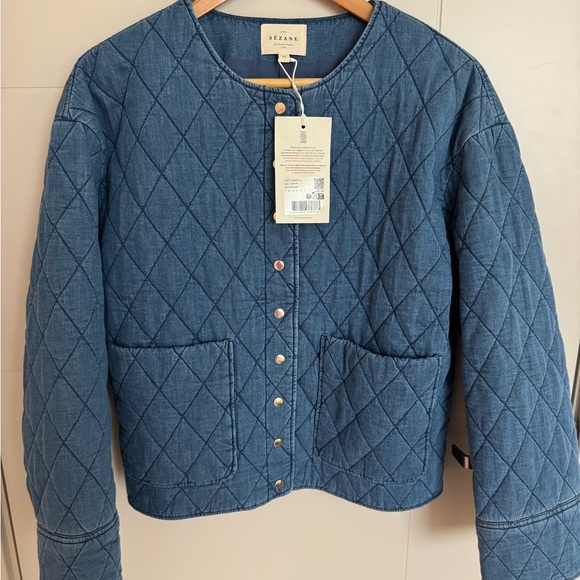 Sezane Jackets & Blazers - Sezane New Quilted Blue Denim Jacket